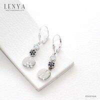 LenYa Jewelry ต่างหูเงินแท้ดีไซน์ยาวระย้า ประดับด้วยนิล (Black Spinel) ล้อมด้วยคิวบิกเซอร์โคเนีย(Cubic Zirconia) ประกายวับวิบจับตา ชุบทองขาว