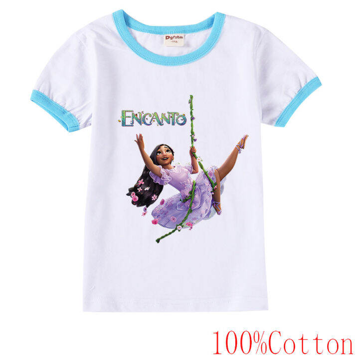 encanto-เสื้อยืดแขนสั้นเด็กผู้ชายเด็กผู้หญิง-เสื้อคอกลมลายการ์ตูนทรงหลวมเสื้อผ้าเด็กฤดูร้อนปี8813เสื้อยืดพิมพ์ลายเข้าได้กับทุกชุด