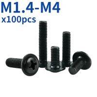 100pcs/Lot PWB Round Head W/ Washer Self-tapping Screw Black Plated Carbon Steel Truss Screw M1.4 M1.7 M2 M2.3 M2.6 M3 M3.5 M4