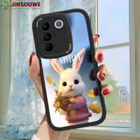 Jinsouwe เคสมือถือเคส Vivov275g สำหรับ Vivo V27 5G สำหรับเด็กผู้หญิงปกหนังเคสกระจกเต็มตัวลายกระต่ายการ์ตูน