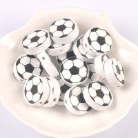 30pcs Football Oblate circle Wooden Spacer Beads For DIY Jewelry making For Pacifier Clip Accessories 19mm MT2244 Clips Pins Tacks