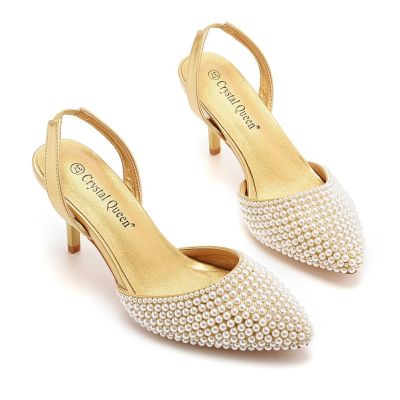 7 cm shallow pointed mouth sandals white pearl wedding shoe heel sandals big yards of the bride wedding shoot pearl shoes