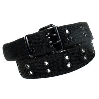 New Canvas Web Belt Two Hole Grommets Black Metal Roller Buckle Men Women