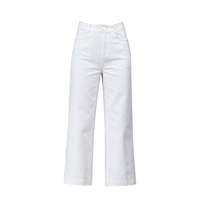 กางเกงยีนส์สีขาวกางเกงขาตรงสำหรับฤดูใบไม้ผลิและฤดูใบไม้ร่วงของผู้หญิงกางเกงเก้าส่วนสำหรับคนตัวเล็ก-2023-กางเกงขากว้างเอวสูงรุ่นใหม่จัดส่งฟรี