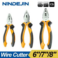 NINDEJIN multifunctional combination pliers high carbon steel 6 quot; 7 quot; 8 quot; steel wire cutter flat nose lineman pliers