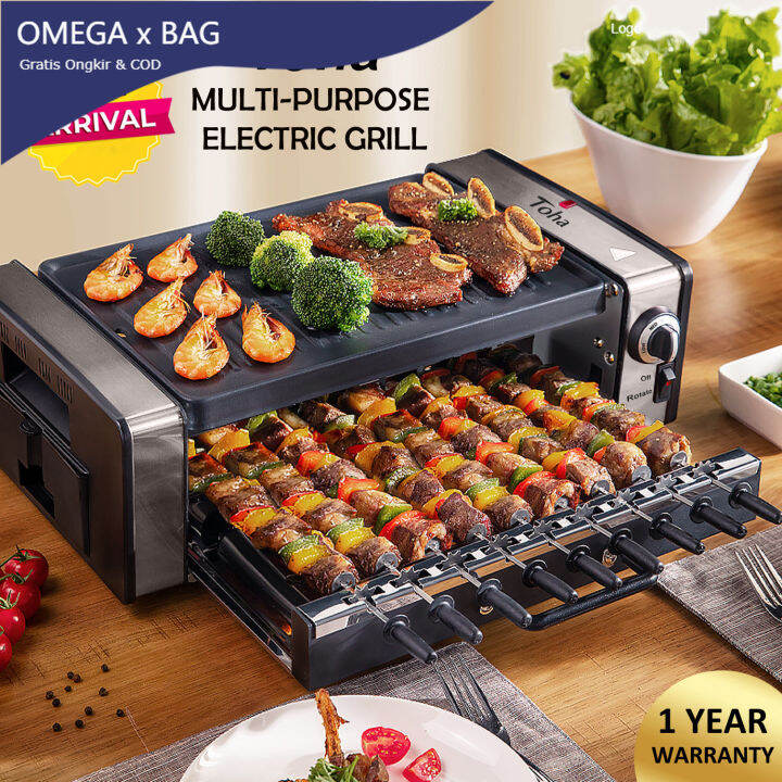 OMEGA Multipurpose Kabob Electric Grill Toha 9 Skewers Reversible
