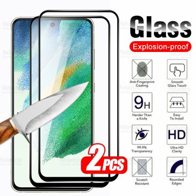 Samsun กระจก S21 FE 2ชิ้น,9D คลุมทั้งหมดป้องกันสำหรับ [spot goods66]Samsung Galaxy S21FE 5G S 21พัดลมฟิล์มติดโทรศัพท์ปกป้องหน้าจอ
