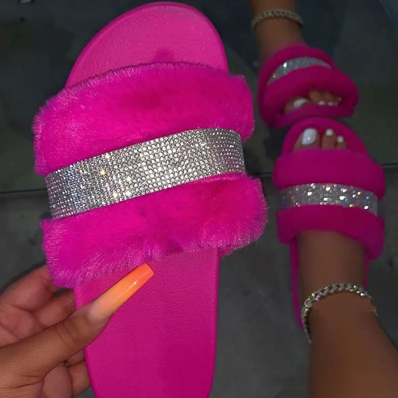 Bling fur slides hot sale