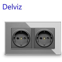 คุณภาพสูง Delviz EU มาตรฐาน EU หน้าจอโทรศัพท์คริสตัลสีเทานิรภัยเบ้าติดผนัง AC 110V ~ 250V 146Mm * 86Mm ผนังพลังงาน16A ฝัง Th285 Lcz39เต้าเสียบคู่