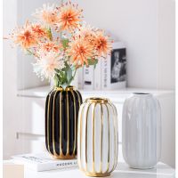 【LZ】❄  Vaso cerâmico nórdico simples ornamentos modernos de galvanoplastia criativo leve luxo sala de estar arranjo floral lar luxo