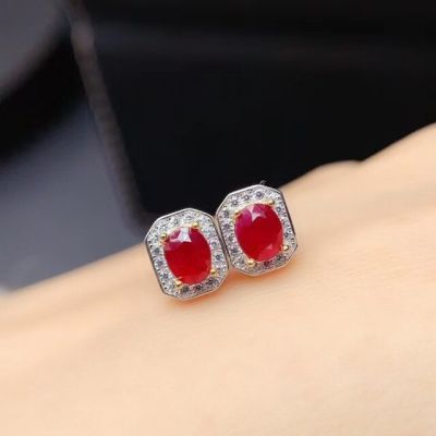 NATURAL RUBY EARRINGS Classic Design Hot Sale 925 Pure Silver Special Price Promotion Simple Design for Daily Wear