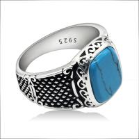 แหวนผู้ชายแฟชั่น925เงินสเตอร์ลิงแหวนวินเทจสีฟ้าเทอร์คอยส์เครื่องประดับสไตล์พังก์