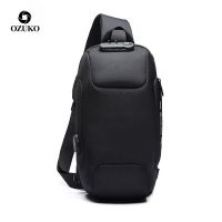 [COD]OZUKO Men Anti-Theft Lock Sling Bag Fashion Chest Pack Waterproof USB Crossbody Bag Christmas Gift