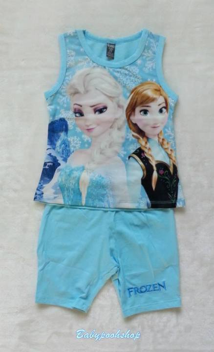Jumbo Kids : ชุดเซ็ท เสื้อ+กางเกง พิมพ์ลาย Frozen สีฟ้า สีขาวชมพู เนื้อผ้ายืด นิ่ม เด้ง ทรงสวยค่ะ  Size : 1ัy