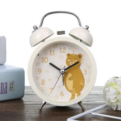 กระดิ่งโลหะข้างเตียงนอนนาฬิกาปลุกรูปการ์ตูน Jam Beker Kecil เด็กลวดลายสัตว์น่ารักพร้อมนาฬิกาปลุกมีไฟกลางคืน