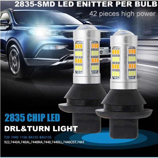 2pcs-dual-รุ่นรถ-drl-amp-ไฟเลี้ยว-led-t20-1156-42-smd-ไฟวิ่งกลางวันสีขาวสีฟ้าสีเหลืองน้ำแข็งสีฟ้าสีม่วง