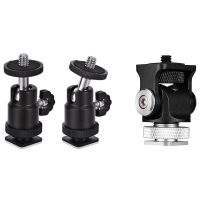 2 Pcs Mini Ball Head with Hot Shoe Mount Adapter &amp; 1 Pcs Mini Hot Shoe Mount Monitor Microphone Flash Holder