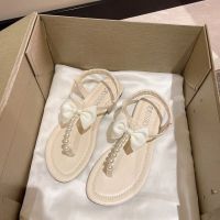 Ladies2022ฤดูร้อนใหม่รองเท้าแตะ Pearl ตกแต่ง Flip-Flops ส้นแบนแบนรองเท้าแตะสุภาพสตรีสุภาพสตรี Anti-Slip รองเท้าแตะ