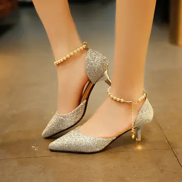 Sparkly Gold Rhinestone Sequins Wedding Shoes 2024 Low Heel Pointed Toe  Wedding Pumps High Heels