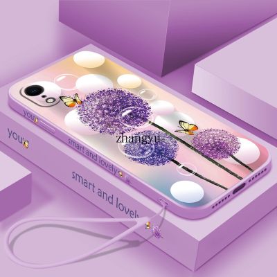 [สายฟรี] สำหรับ iPhone X Xs Max XR สไตล์ Dandelion ดอกไม้ฝาครอบโทรศัพท์ Liquid Silicon เคสกันกระแทก