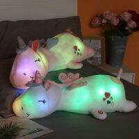 [AhQ ornaments] ของเล่นกำมะหยี่ขนยาวตัวยูนิคอร์นไฟ LED น่ารักเรืองแสงน่ารักขนาด120ซม. หมอนรูปสัตว์ยัดนุ่นตุ๊กตาสำหรับเด็กเป็นของขวัญสำหรับเด็ก