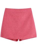 ZXQJ Women 2022 Fashion Solid Color With Frayed Hem Tweed Shorts Vintage High Waist Side Zipper Female Short Pants Mujer