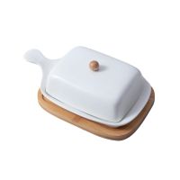 1pc Porcelain Butter Dish with Lid Perfect for Butter Porcelain Butter Dish with Handle Design Cheese Dish Storage Tray