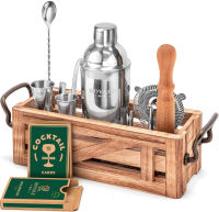 ROYALE MIX Mixology Bartender Kit with Wooden Stand - Great Housewarming Gift - 12 Piece Bar Tools Set with Cocktail Kit Cards - Premium Bartending Kit for a Fun Bar Set - Stainless Steel Cocktail Shaker Set.