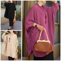 COD dhdfxcz Korean Womens Blouse - REYSEL BATWING BOUSE Long Sleeve Crinkle Airflow Tops Jumbo Oversize Fashion Hijab Muslim