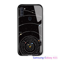 UCUC เคสโทรศัพท์เคสสำหรับ Samsung A11 แก้วโทรศัพท์มือถือกรณีการ์ตูนดวงจันทร์อาทิตย์อวกาศดาวเคราะห์ Galaxy เคลือบเงากระจกนิรภัยกรณีปก