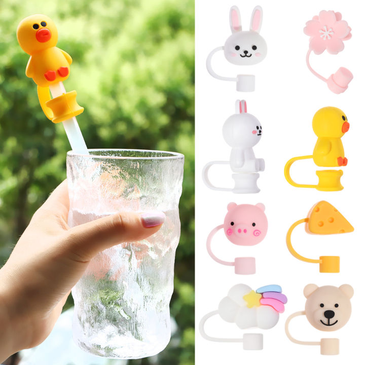 Cute Silicone Straw Plug, Reusable Cartoon Animals Plugs Cover, Drinking Dust Cap, Splash Proof Straw Tips, Cup Straw Accessories (Bear)