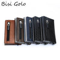 BISI GORO 2021 Card Holder Money Bag Aluminum Box Card Wallet RFID PU Leather Pop Up Card Case Magnetic Carbon Fiber Coin Purse