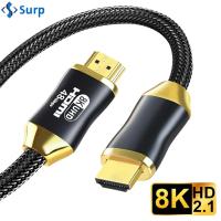 SURP 1m/1.5m/3m/5m กล่องทีวี HD สายวิดีโอเสียง ดิจิตัล 8K 60Hz 4K 120Hz สายเคเบิล HDMI 48กิกะบิต สายเคเบิล2.1 HD