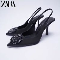 ☫ Zara2022 ใหม่ รองเท้าส้นสูง สีดํา สําหรับผู้หญิง