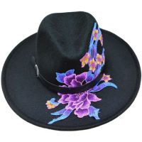 2021 Fedora hat embroidered autumn new woolen hat original embroidery hat ethnic style big brim jazz hat for men and women