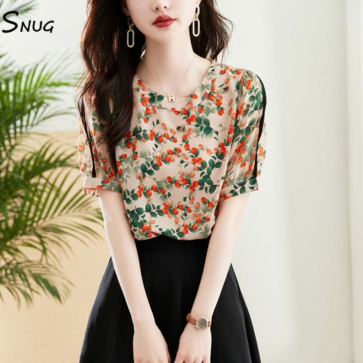 snug-2023-summer-design-niche-print-chiffon-shirt-short-sleeved-fashion-loose-and-versatile-tummy-covering-tops