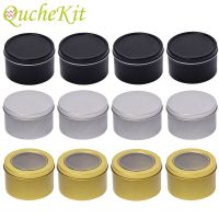 12Pcs Candle Jars With Lid Round Metal Tin Box Black Gold Silver Candle Container With Window Cream Cosmetic Empty Storage Box Storage Boxes
