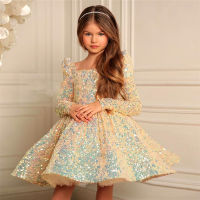 Girls Evening Elegant Dress Children Pageant Ball Gown Girl Flower Wedding Sequins Tutu Dresses Kids Piano Performance Vestidos