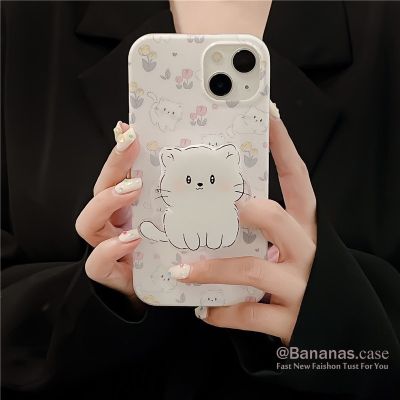 เคสโทรศัพท์มือถือ แบบนิ่ม ลายการ์ตูนแมว พร้อมขาตั้ง สําหรับ iPhone 14 13 12 X Xr Xs 7 8 SE2020