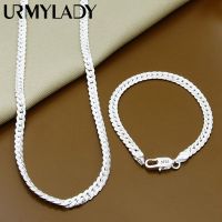 【CC】 URMYLADY 925 Sterling 2 Piece 6MM Sideways Chain Necklace Men Fashion Jewelry Sets Wedding