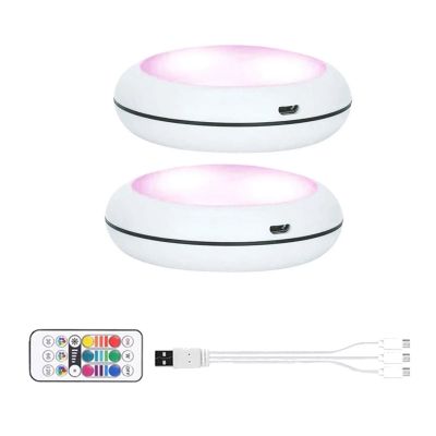 USB Rechargeable RGB LED Cabinet Light Puck Lamp 16 Colors Remote Under Shelf Kitchen Counter Lighting