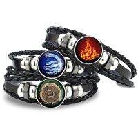 Avatar: The Last Airbender Fire Nation Logo Black Leather Bracelet Anime Jewelry Aang Prince Zuko Cosplay Accessories