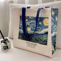 ☎□ ANDCICI Van Gogh Museum Starry Sky Oil Painting Zip Canvas Bag Work Commuting School Bag Handy Shoulder Bag