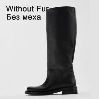 RIZABINA Real Leather Women Knee Boots Fashion Platform Winter Shoes Womans Warm Long Boots Lady Footwear Size 33-43