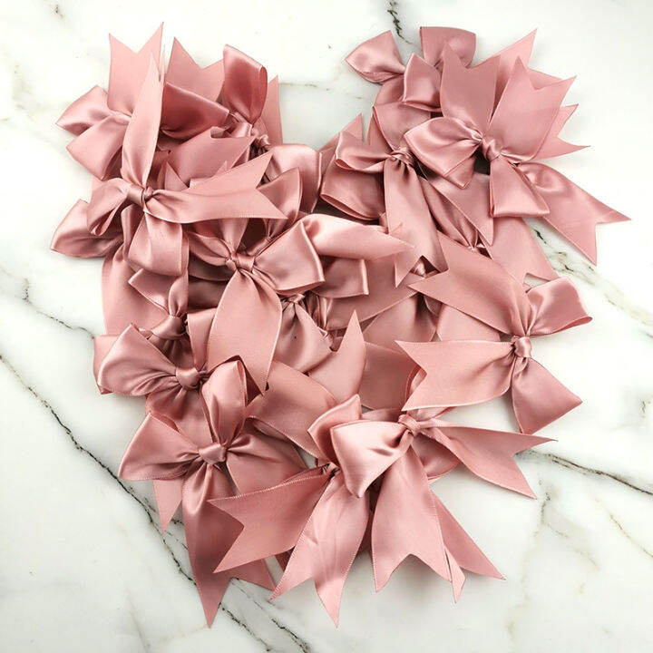 50pcs 85*85mm Fresh Pink Ribbon Bows Polyester Satin Bow Flower DIY