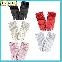 OVERCO ของขวัญวันเกิดของขวัญ โบว์สำหรับผูก เสื้อผ้าสำหรับเด็ก การแสดงเต้นรำเจ้าหญิง เครื่องประดับกระโปรงเจ้าหญิง ถุงมือเด็กผู้หญิงดอกไม้งานแต่งงาน ถุงมือเต็มนิ้ว ถุงมือเวที ถุงมือเจ้าหญิง