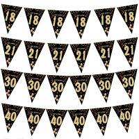 18 21 30 40 Year Happy Birthday Paper Banners Birthday Party Decorations Adult Black Gold Anniversary Party Supplies Photo Props