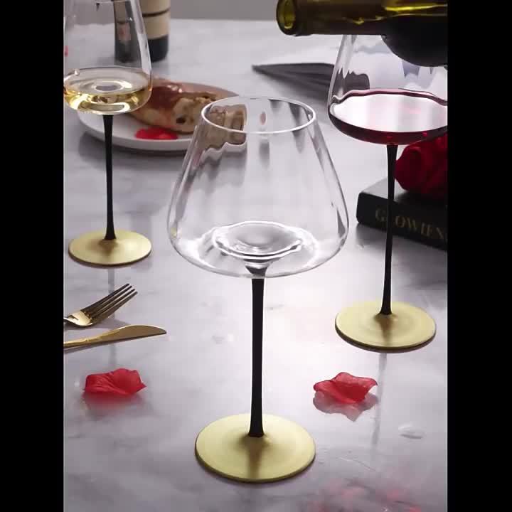 Transparent Crystal Red Wine Glasses Concave Bottom Gold Stem Goblet Bar  Banquet Bordeaux Glass Wedding Party Champagne Cup Gift