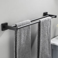 Matte Black Aluminium Bathroom Double Towel Shelf Rack Holder Bath Towel Hanger Bar Square DesignTowel Rail Bathroom Accessories