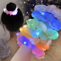 แฟชั่น LED เด็กผู้หญิง Luminous Scrunchies Hairband ที่รัดผม Headwear Elastic Hair Bands สีทึบอุปกรณ์ผมยืดหยุ่น Headwear